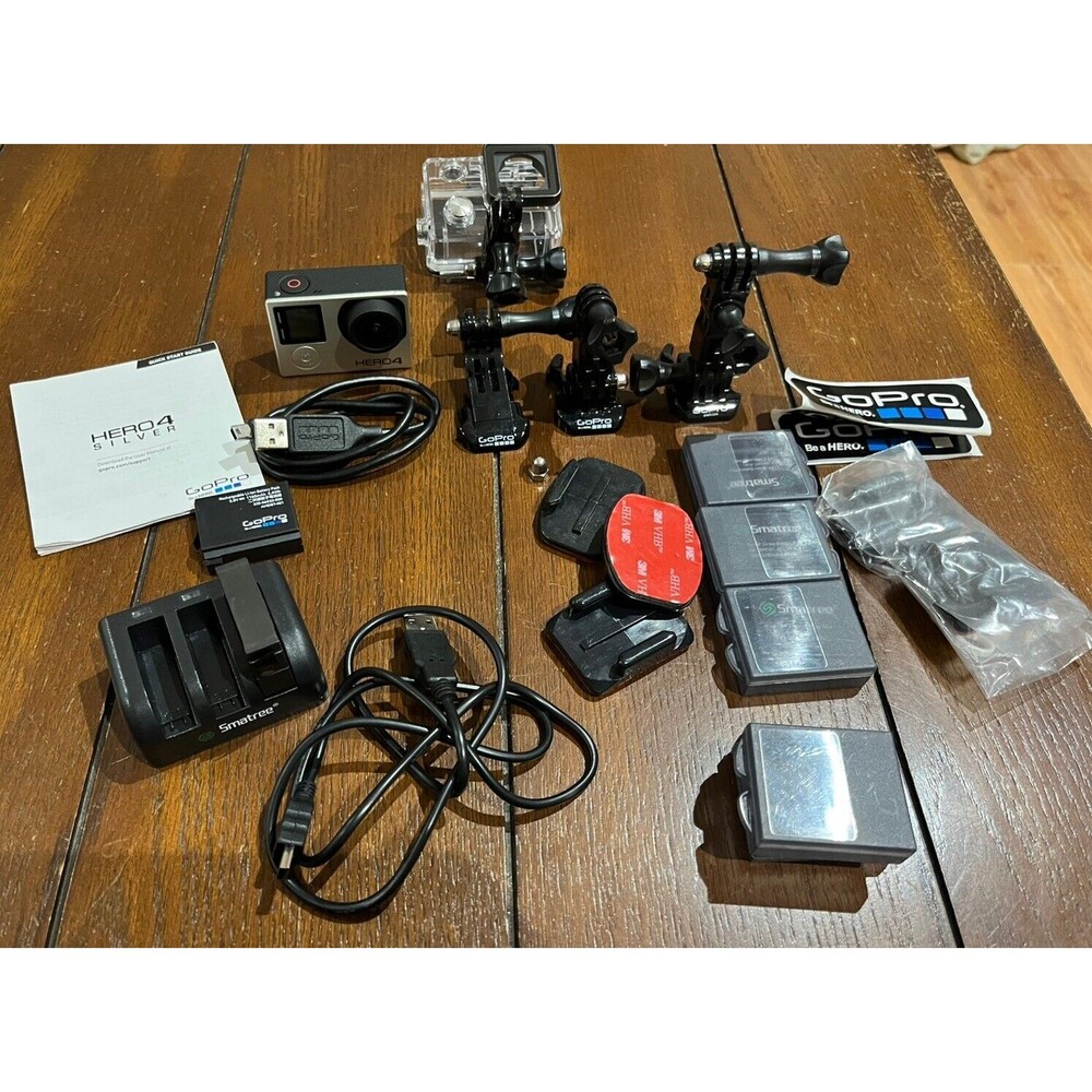 GoPro Hero 4 Camera 5 Batteries Charging Hub, & Accessories TESTED WORKS